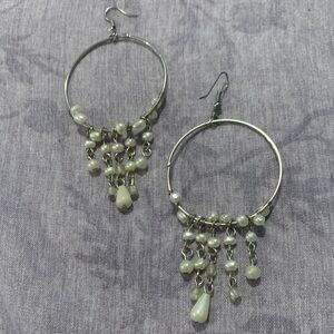 Elegant Pearl Hoop Silver Earrings